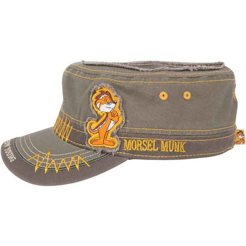 Olive cadet hat with a Munk patch and Morsel Munk stitching, side view