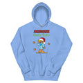 Carolina Blue Professional Cookie Tester Hoodie with Morsel Chik in a Santa hat among cookies