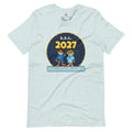 Ice blue 2027 Countdown Badge Tee with Munk and Chik in a Have Fun Grow Young badge