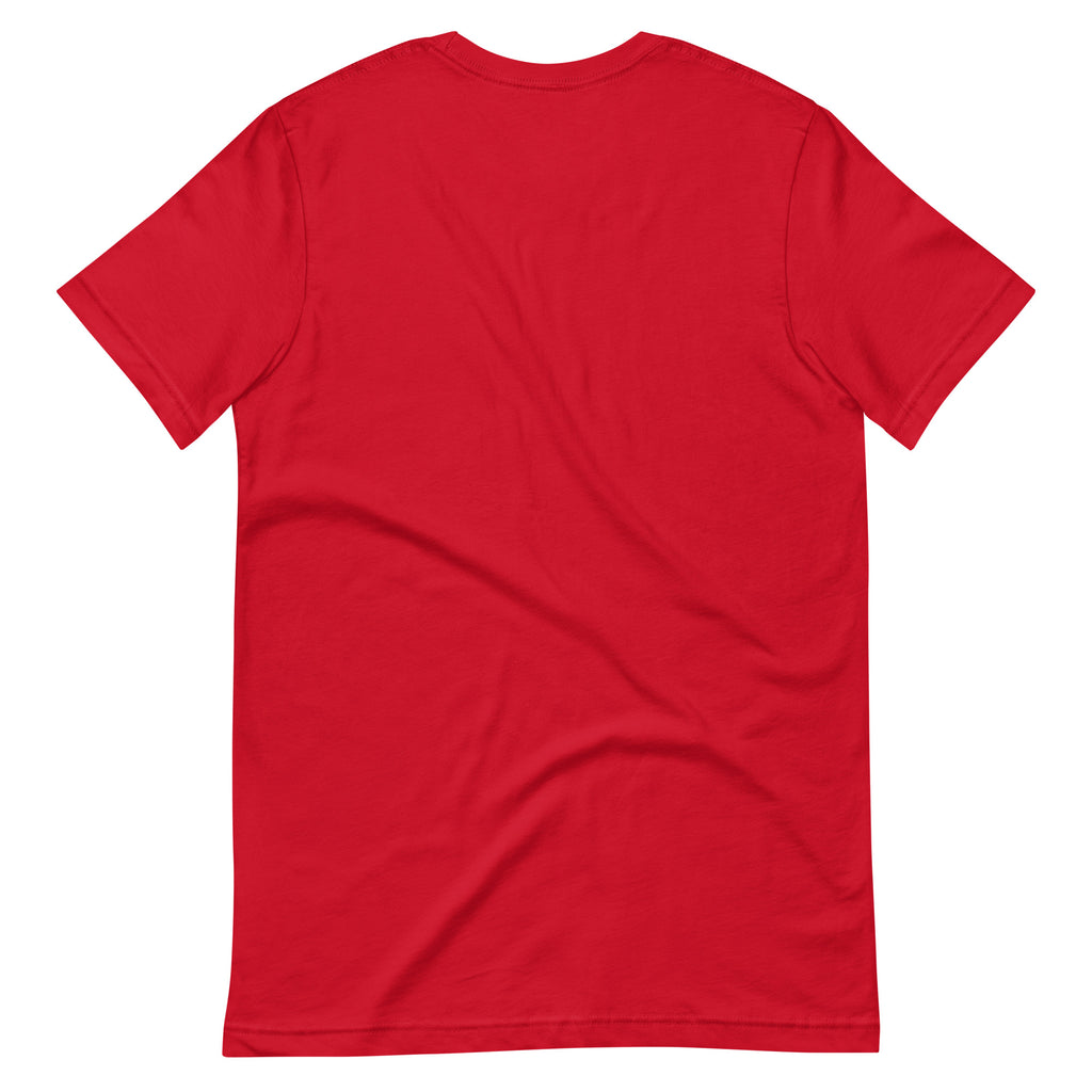 Back of the red Nice-ish List Tee, plain with no print